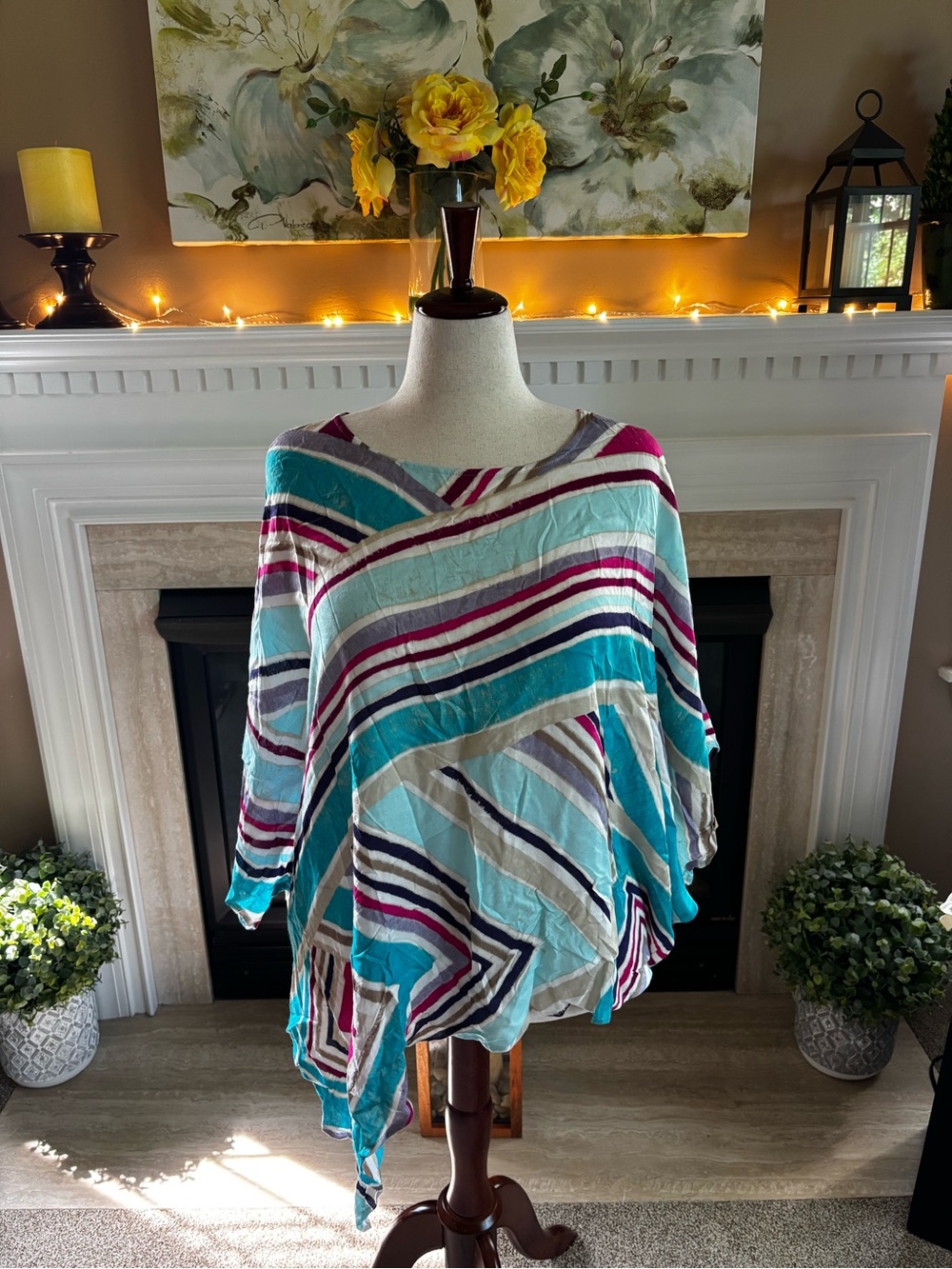 *NEW* Chico’s Angled Stripe Side Tie Multi-Color Poncho - Size L/XL
